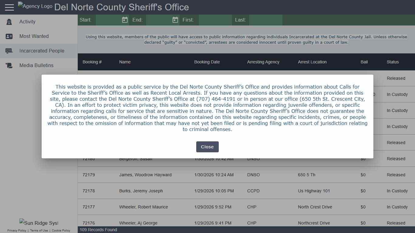 Del Norte County Sheriff's Office - Incarcerated People